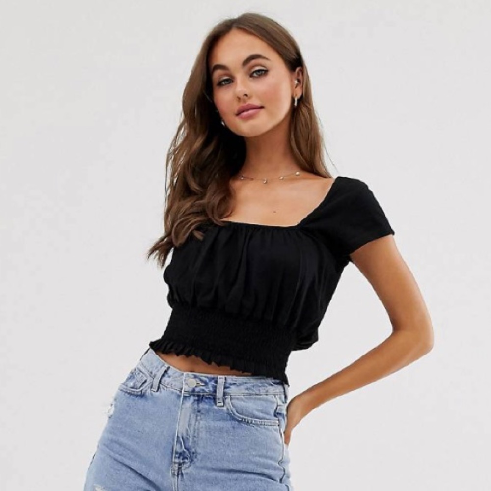 ASOS square neck crop top with shirred waist